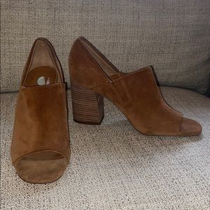 Franco Sarto Brown Open Toe Suede Heels